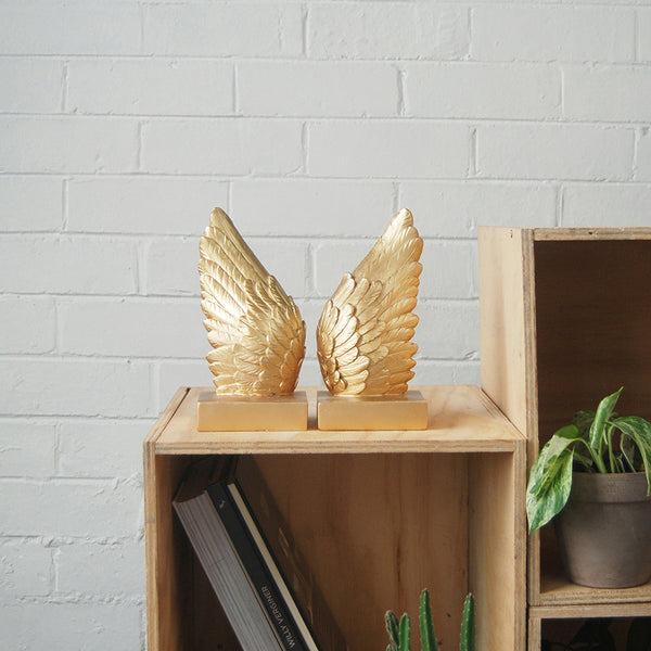 Wing Bookends Gold White Moose