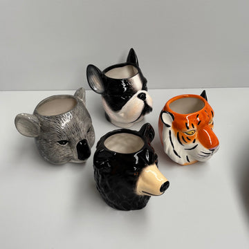 White Moose ceramic animal head planters bundle of 4