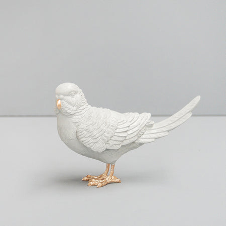 Decorative grey budgie figurine by White Moose with sculpted feather detail