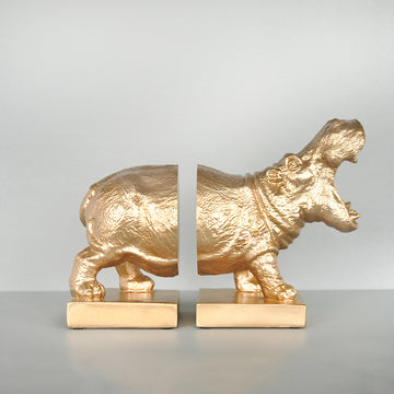 Hippo Bookend Set - Gold