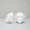 beautiful novelty faux monkey head resin bookends in white for home interior design and stlying. 