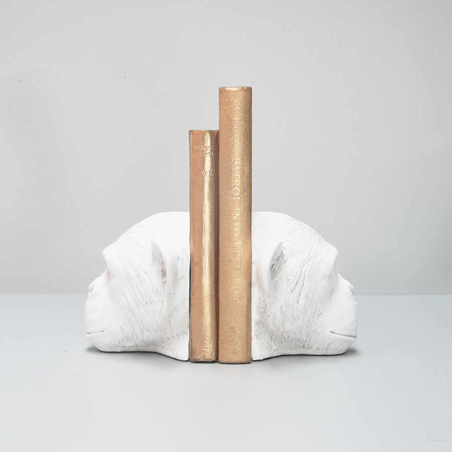 Resin monkey home decor bookends in white