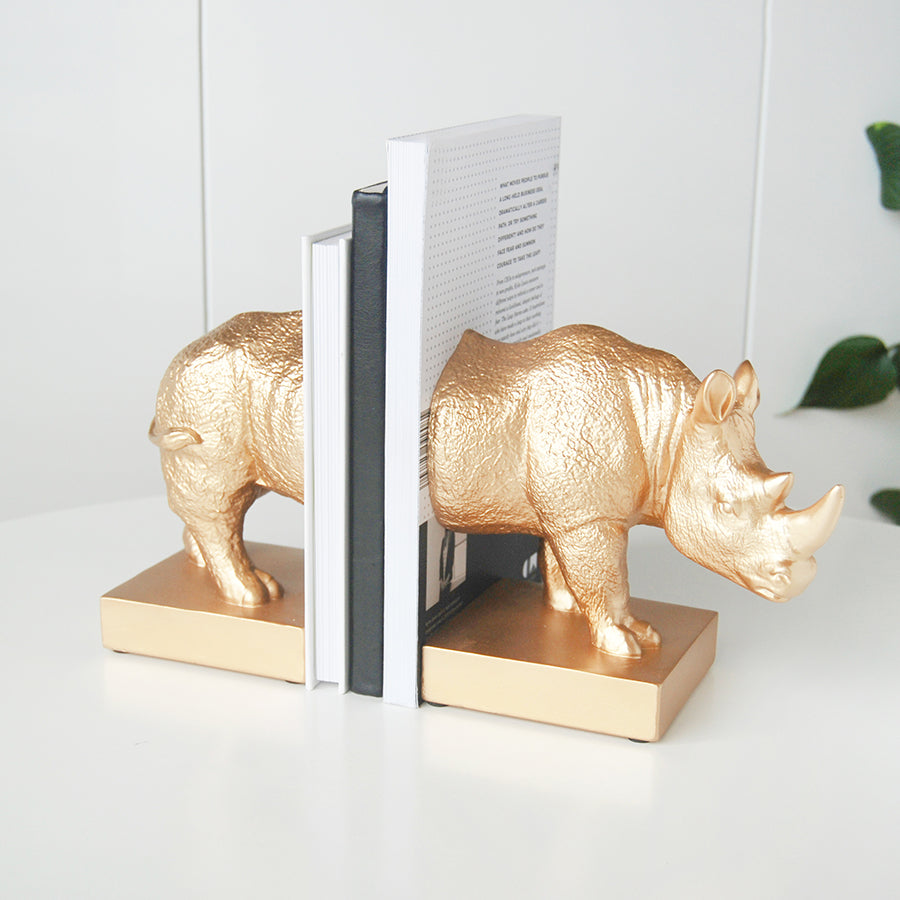 Rhino Bookends - Gold