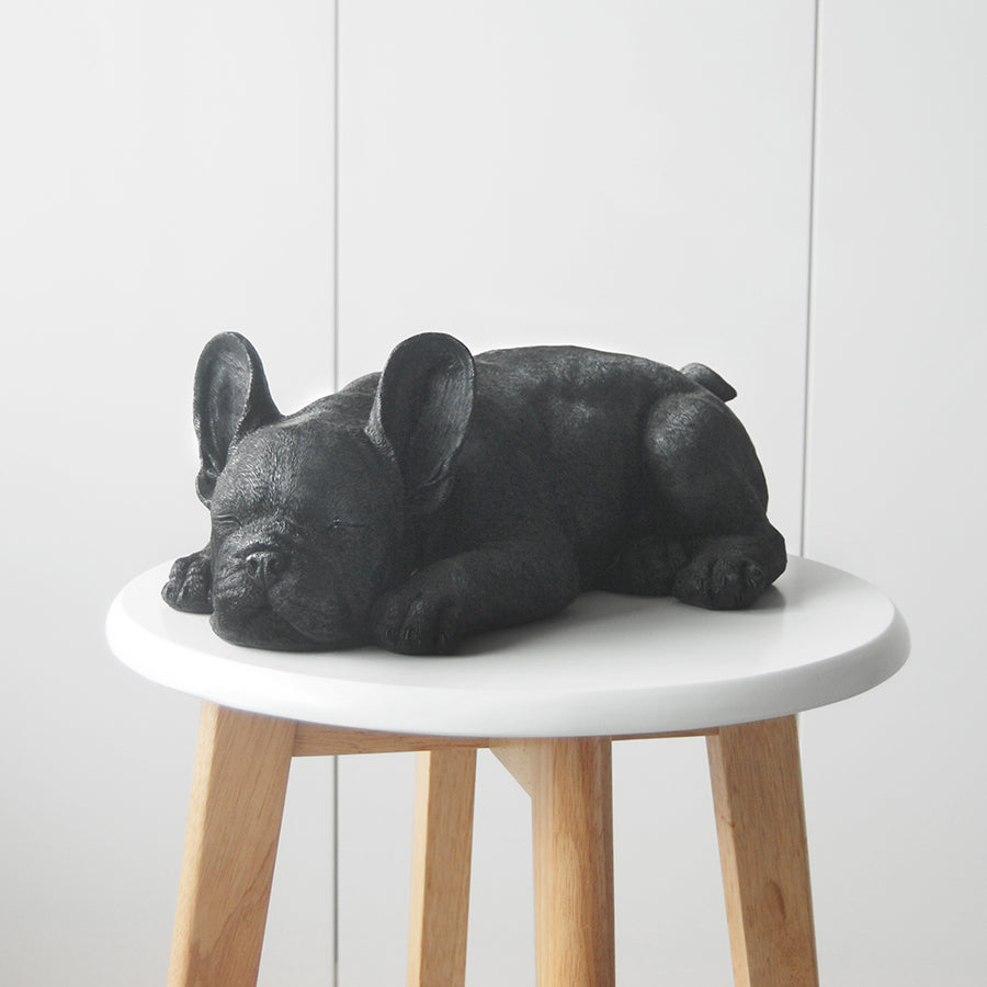 Black sleeping French Bulldog sculpture by White Moose